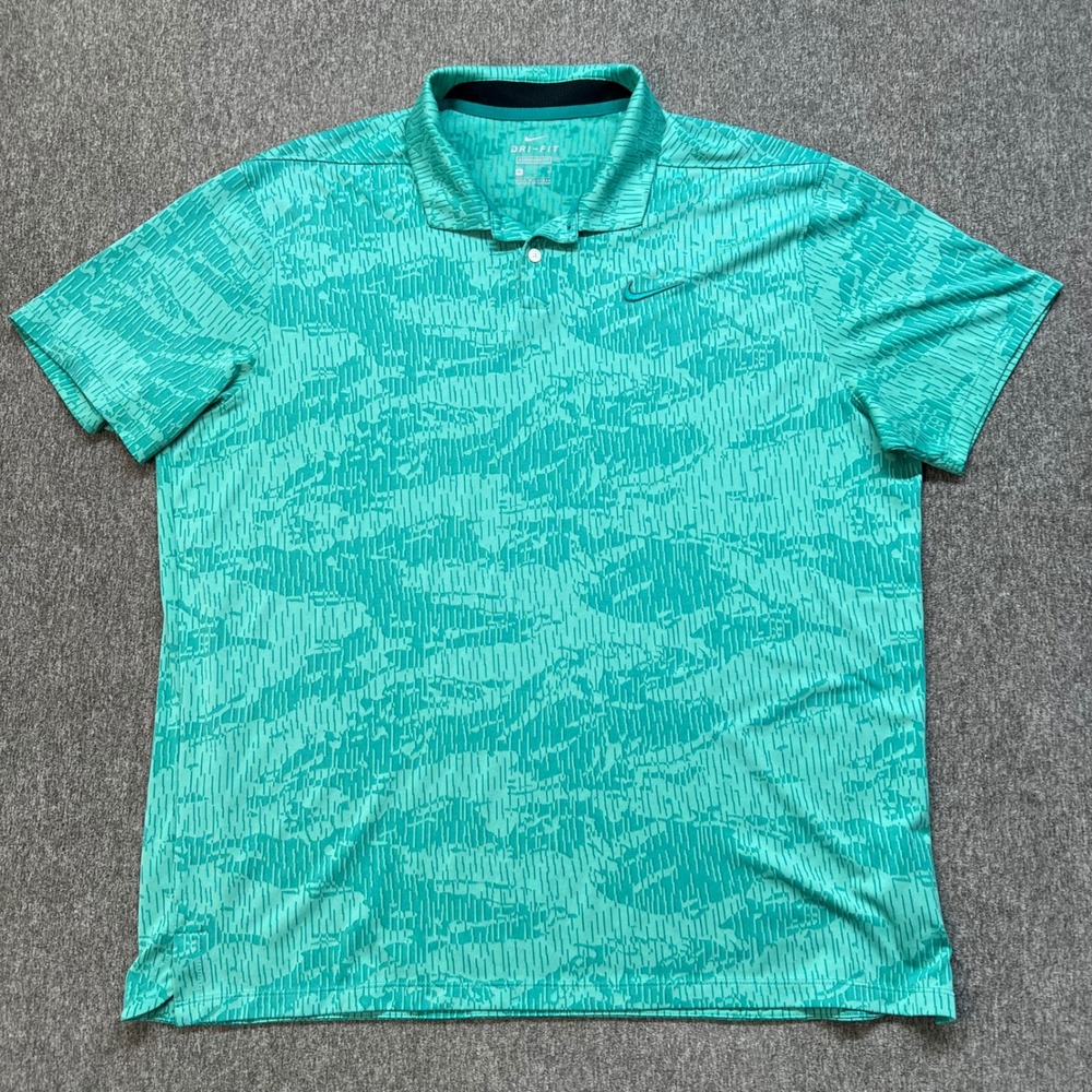 Nike Dri-FIT Golf Polo Mens‎ XL Teal Green Abstract Pattern BV0478-370 Shirt